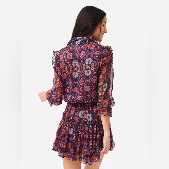 NWT Misa Los Angeles Vittoria Mini Dress Floral Ruffle  V-neck Size Large - Picture 3 of 9